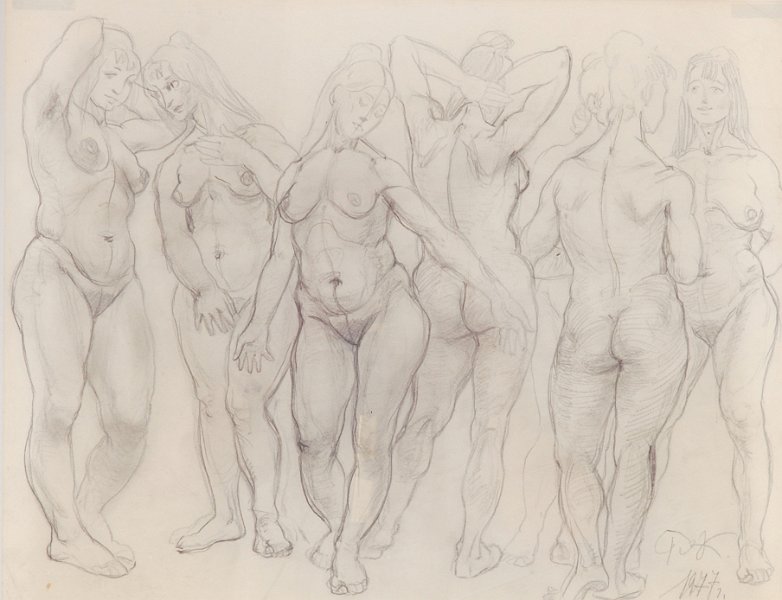 Naked womens 1977 pencil drawing  34x45